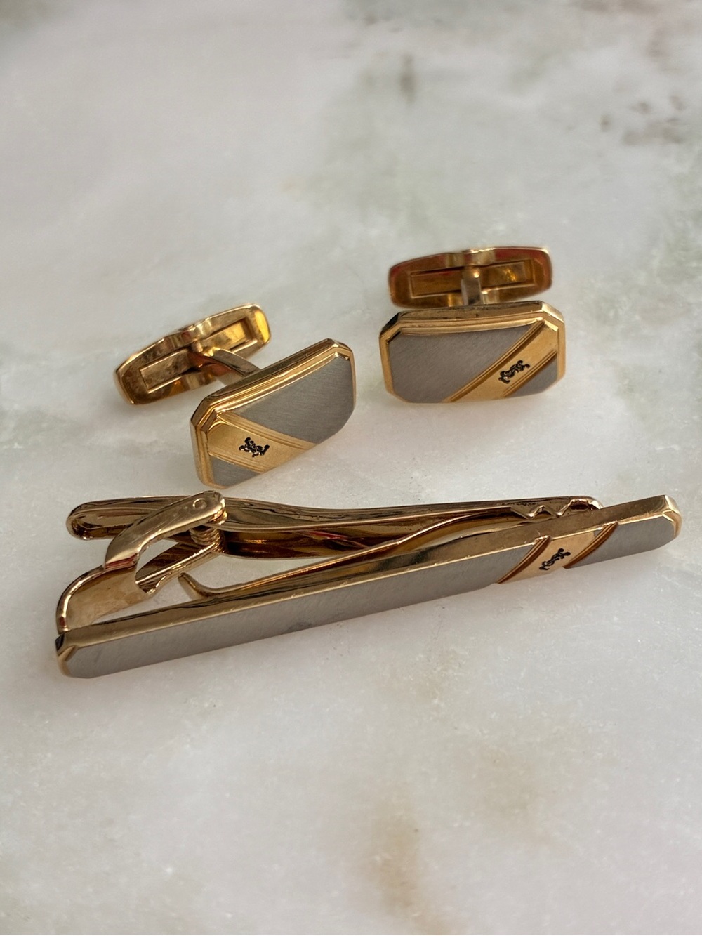 YSL Vintage Cuff Links & Tie Clip Set